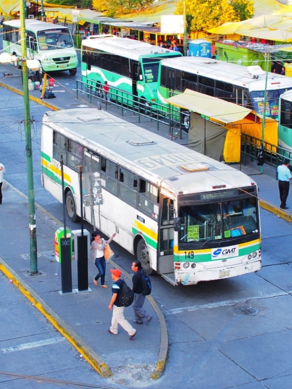 VARIOS autobuses representando una opción de como moverte en méxico