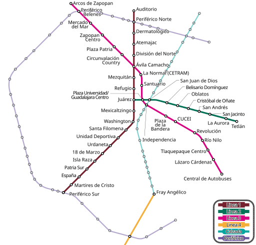 total de líneas de metro DE GUADALAJARA que circulan a la ciudad de guadalajara, capital de jalisco 