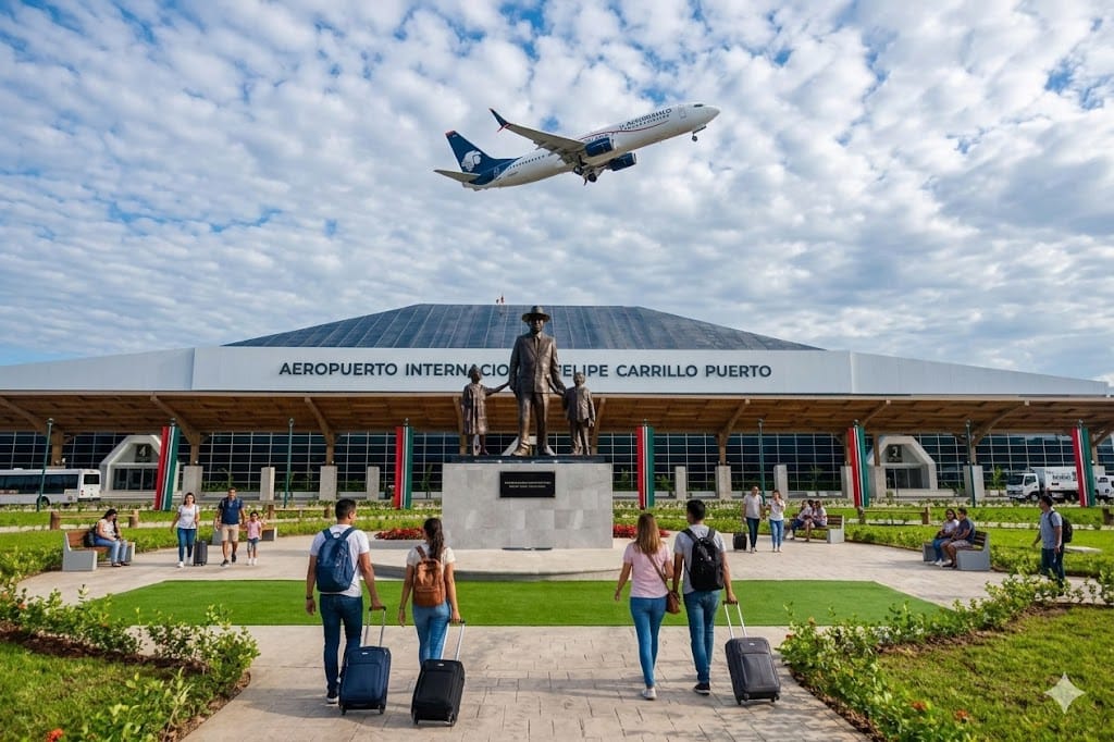 aeropuerto de tulum, quintana roo gente yendo del aeropuerto al centro de tulum